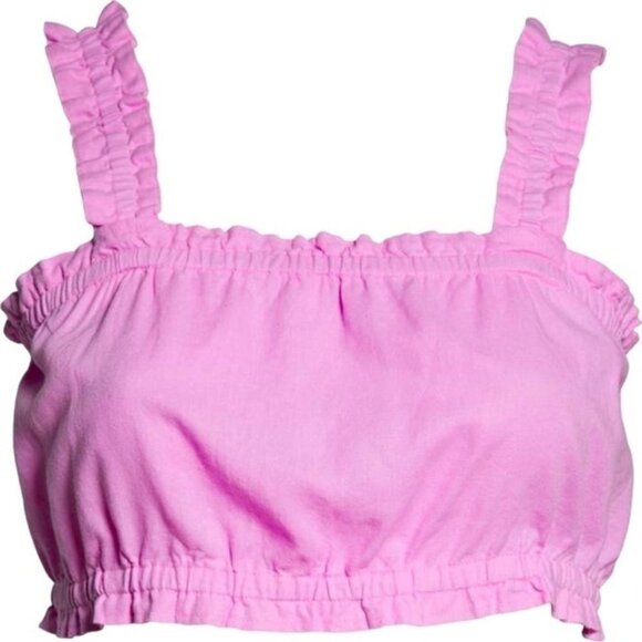 Bp gathered linen blend crop tank top purple tulip ruffled square neck size 1X - Picture 1 of 11